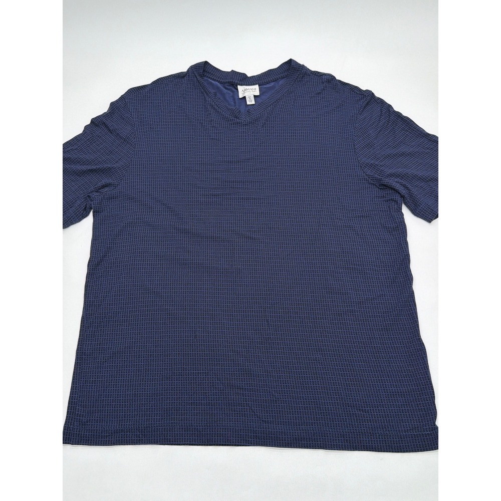 Armani Collezioni Mens Navy Blue Micro Grid Textured V-Neck T-Shirt Size XS S